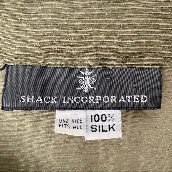 Shack Incorporated Olive Green Stripe Silk Oversized Flowy Blouse One Size Fits - Picture 6 of 6